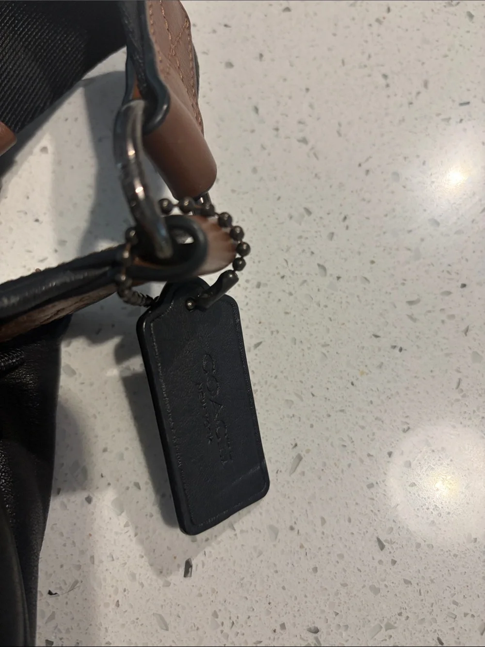Coach Black Leather Messenger Bag with Brown Trim